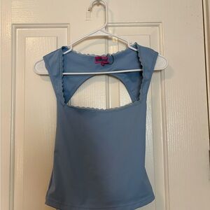 Edikted Sky Blue Tank Top with Lace Trim